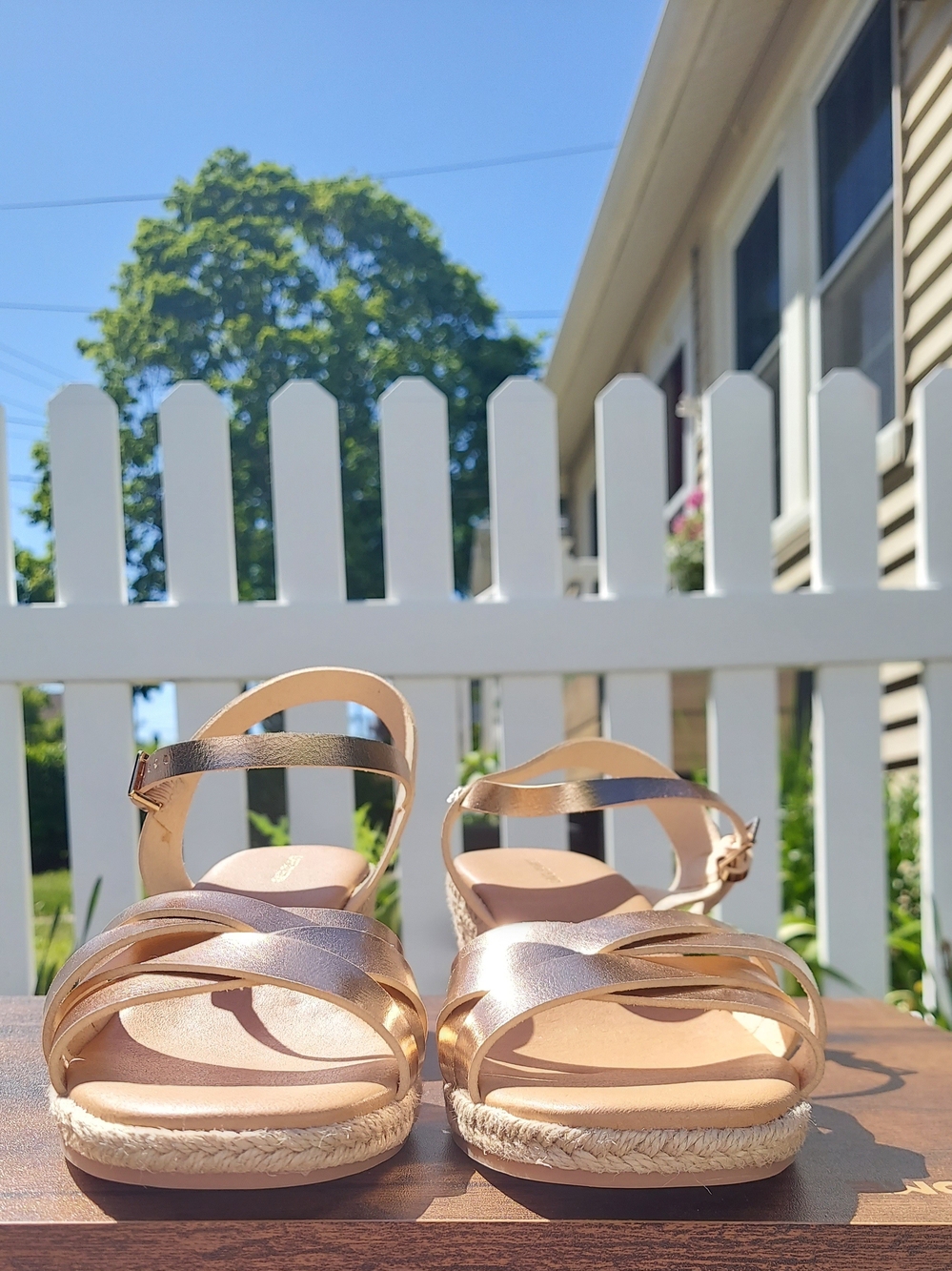 Lands End Metallic Rose Gold Espadrille Wedge Sandals Women Size 8.5 Coastal - Picture 9 of 14